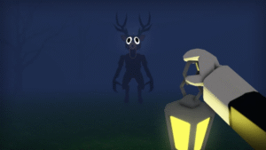 Imagem mostrando um avatar do Roblox com as classes Cyborg, Ferreiro e Assassino, representando as melhores classes do jogo 99 Noites na Floresta.