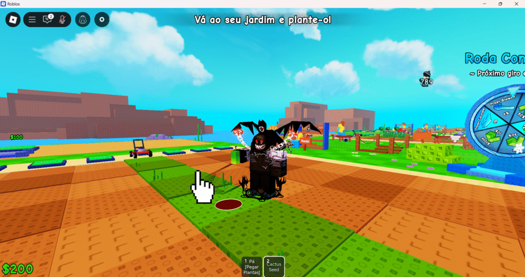 Imagem de um jardim cheio de plantas coloridas no jogo Plants vs Brainrots, defendendo a base.