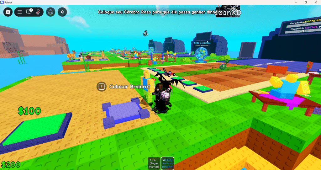 Imagem de um jardim cheio de plantas coloridas no jogo Plants vs Brainrots, defendendo a base.