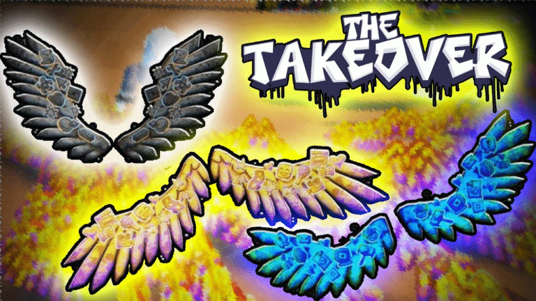 "Arte de capa com a imagem das três asas do evento The Takeover