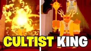 O Rei Cultista (Cultist King) em batalha no 99 Noites na Floresta.