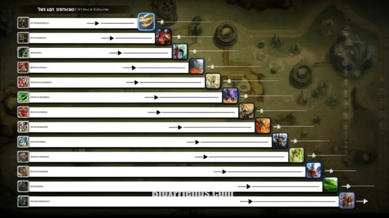 Gráfico ou diagrama ilustrando critérios de avaliação para unidades míticas de defesa de torre.