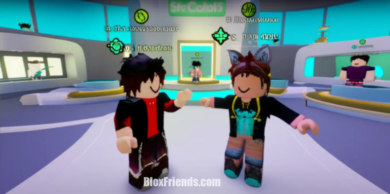 Imagem no meio do post com dois avatares Roblox trocando itens em Murder Mystery 2, com indicações visuais de segurança e valor dos itens.