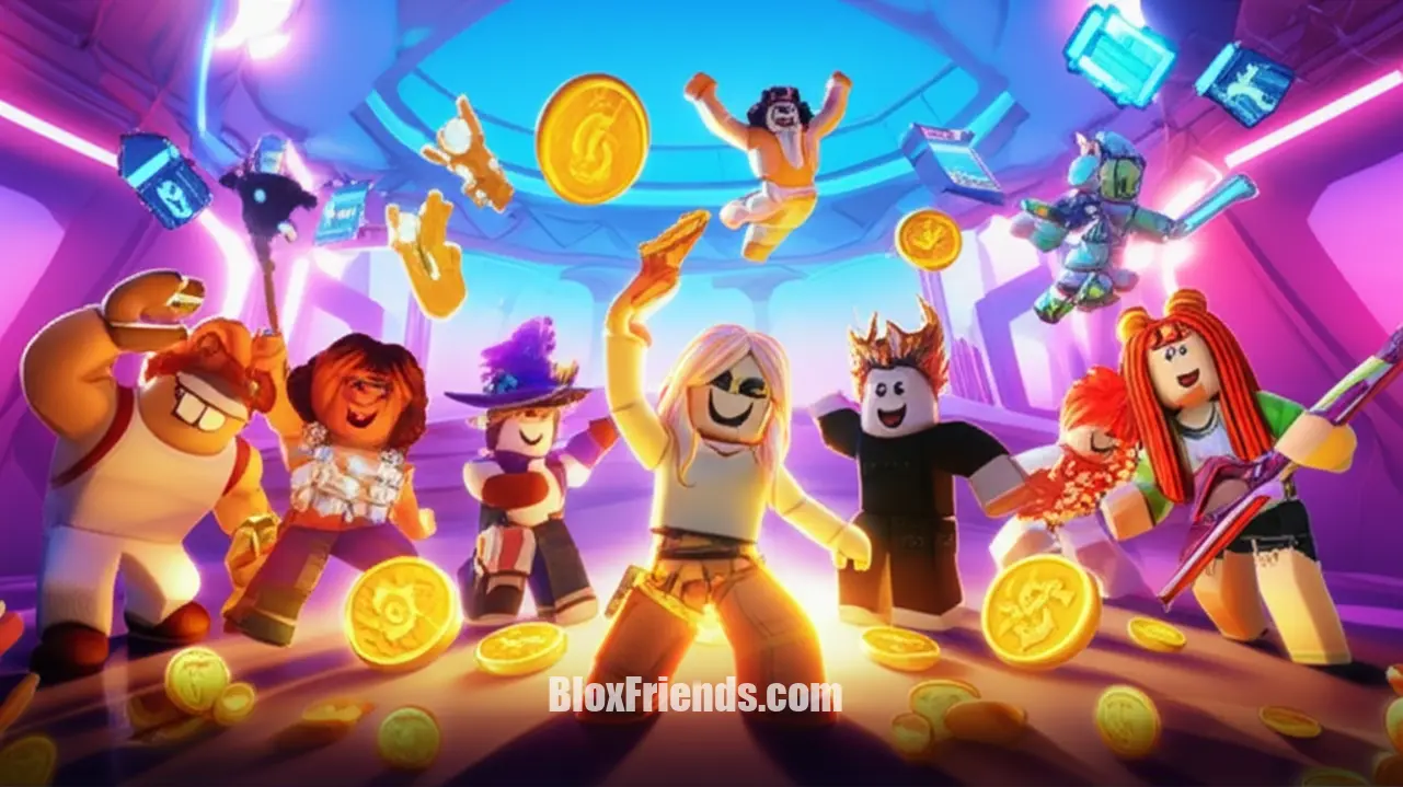Avatares Roblox participando de evento in-game para coletar itens UGC gratuitos