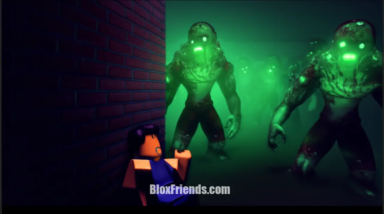 Personagem Roblox se escondendo de criaturas infectadas no jogo Roblox Plague.