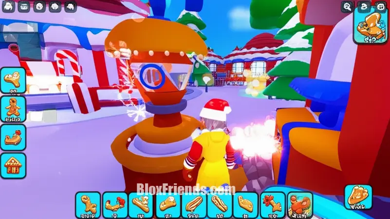 Personagem de Adopt Me! interagindo com mini-game de Gingerbread em evento de Natal.