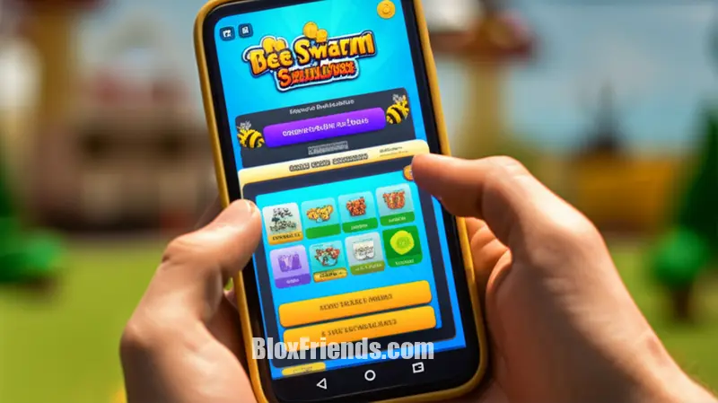 Imagem de um jogador resgatando códigos ou comprando tickets na loja do Bee Swarm Simulator, com foco na interface do jogo.