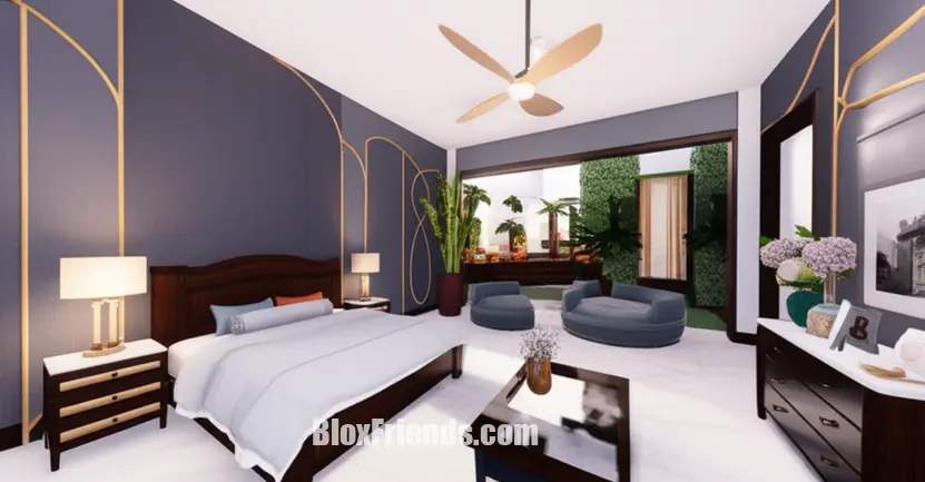 Imagem de um interior luxuoso em Berry Avenue RP, mostrando uma sala de estar moderna e bem decorada.