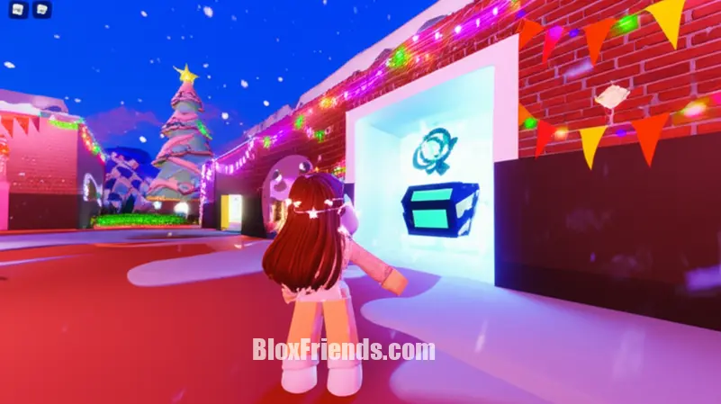 Imagem de um jogador no Berry Avenue RP descobrindo um item secreto brilhante em uma área escondida do mapa de Ano Novo.