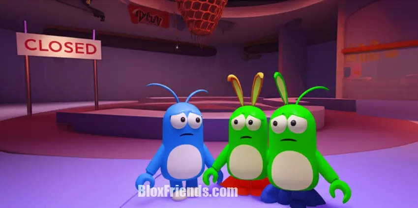 MeepCity, área de festa vazia, Roblox, jogo social, recursos removidos