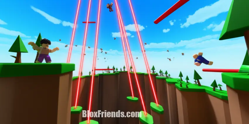Coleção de imagens de jogos difíceis do Roblox, mostrando desafios como lasers, plataformas estreitas e quedas perigosas.