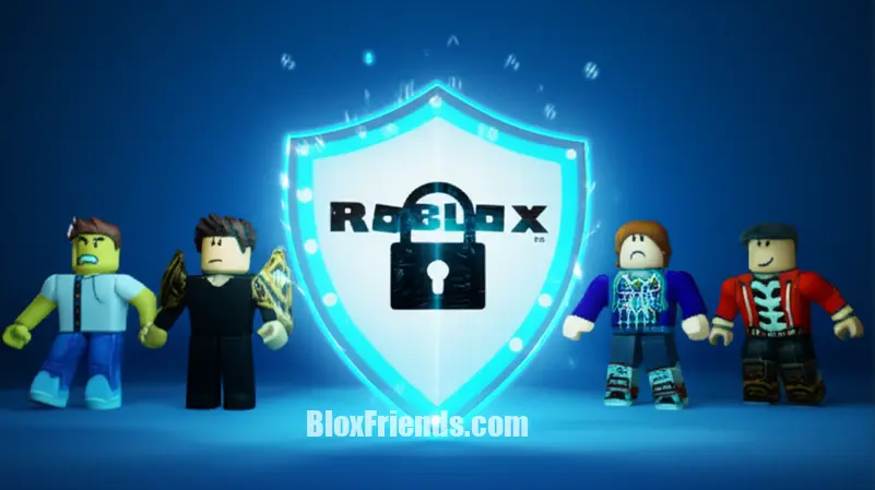 Escudo e cadeado digital no estilo Roblox protegendo contra site de phishing, representando segurança online.