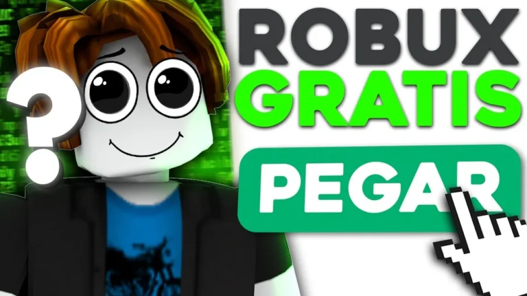 Imagem de um avatar do Roblox segurando moedas de Robux com um sinal de alerta sobre segurança digital.]