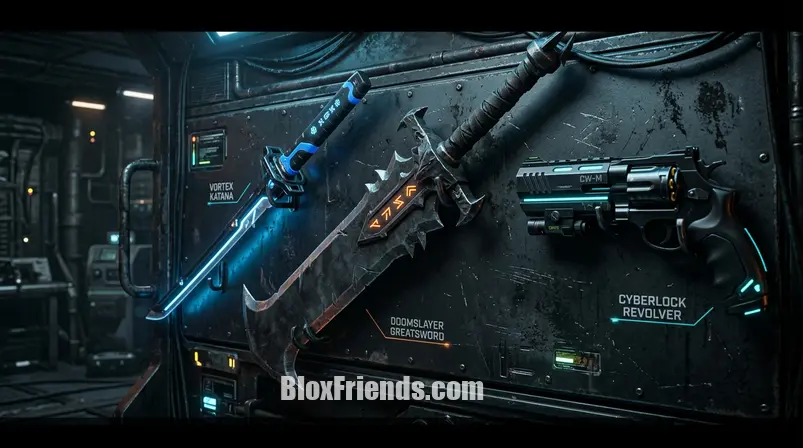 Coleção de armas potentes de Combat Warriors: Katana, Greatsword e Revolver