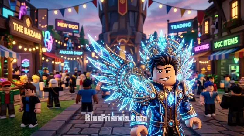 Close-up de um acessório UGC exclusivo sendo exibido por um avatar Roblox