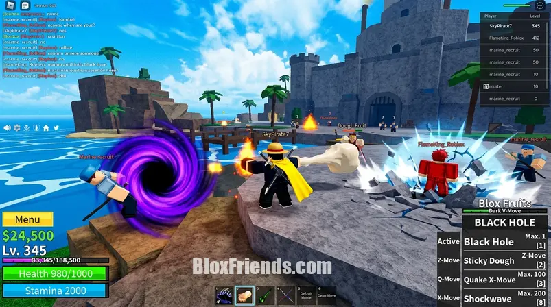 Roblox Blox Fruits game screenshot showing a character using a powerful fruit ability after the balance update.