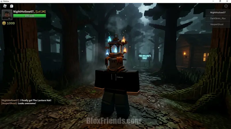 Imagem de um item UGC exclusivo do evento The Hollow no Roblox, exibido em um personagem R6 em um ambiente de jogo assustador.
